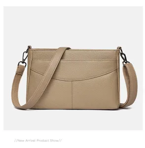 Genuine leather crossbody shoulder bag for women, stylish daily use top layer cowhide purse.