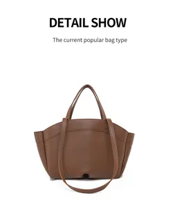 Sac cabas en cuir PU marron avec poignées et bandoulière pour le travail quotidien.