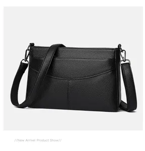 Details of black genuine leather women shoulder bag, premium top layer cowhide texture.