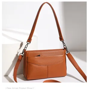 Classic genuine leather women's shoulder bag with multi-straps, stylish and durable daily use.