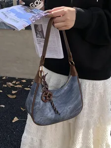 Borsa a spalla in denim da donna vintage retro hobo borsa a tracolla per autunno inverno