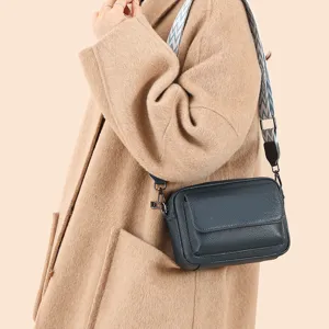 Bolso Bandolera de Cuero PU de Moda para Mujer Color Sólido Patrón Litchi Bolso de Hombro Multibolsillo Bolso Diario Casual