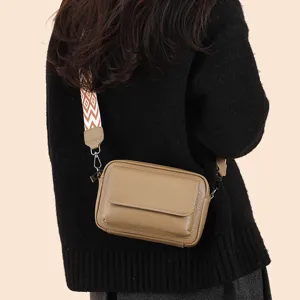 Bolso cruzado de cuero para mujer con correa geométrica multi-bolsillo bandolera caqui