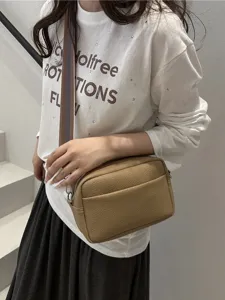 Women Fashion Solid Color PU Leather Crossbody Bag Casual Small Square Shoulder Bag Daily Commute Handbag
