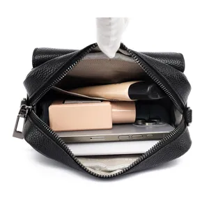 Bolso bandolera de mujer negro con patrón de lichi y diseño multicapa de gran capacidad.