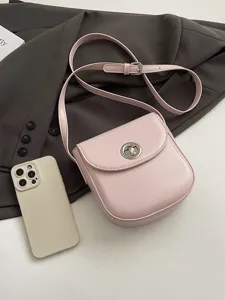 Simple minimalist pink crossbody bag for women, chic mobile phone shoulder bag for daily wear.
