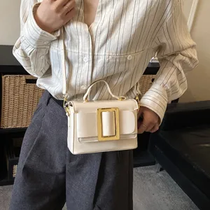 Retro women shoulder bag with stylish metal buckle design versatile commuter handbag