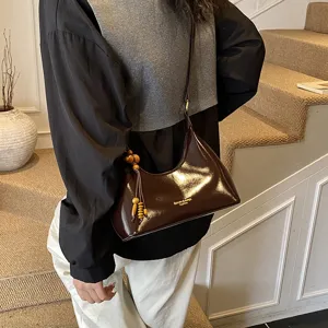 Women shiny underarm shoulder bag retro stylish elegant handbag daily commuting fashion purse