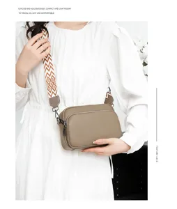 Stylish minimalist women leather crossbody bag with wide strap casual daily shoulder handbag