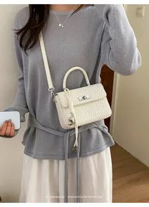 Bolso cruzado tejido minimalista para mujer, elegante bolso de mano con cierre giratorio.