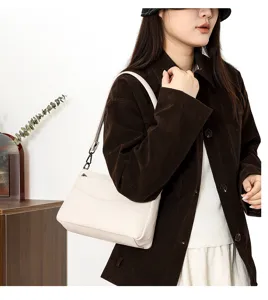 Genuine leather women shoulder bag top layer cowhide stylish daily casual hobo handbag white