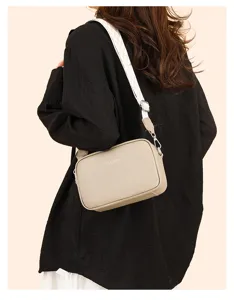 Women fashion leather crossbody bag casual shoulder bag with stylish wide strap handbag.