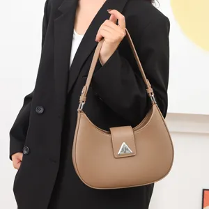 Korean Style PU Leather Crescent Underarm Bag Casual Solid Color Shoulder Bag Versatile Daily Handbag For Women