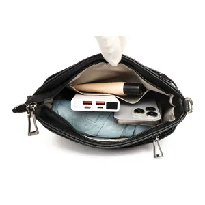 Black genuine leather women shoulder bag top layer cowhide cross body handbag with large capacity