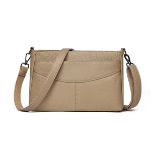 Genuine leather women's shoulder crossbody bag main view showing classic design and texture.