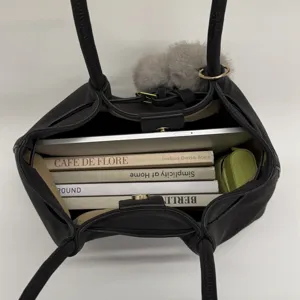 Black matte tote bag large capacity shoulder bag top view showing interior space.