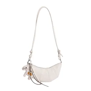 Women White Croissant Crossbody Bag Casual Minimalist Dumpling Shoulder Bag Daily Commute