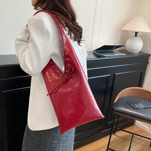 Vintage Oil Wax Leather Shoulder Underarm Bag Large Capacity Tote Bag Handmade Rivet Motorcycle Bag For Women