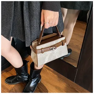 Women stylish contrast color top handle handbag versatile commuting shoulder messenger bag