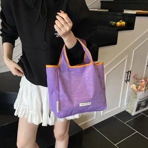 Stylish dopamine canvas tote bag casual handbag trendy foldable shopping bag detail view