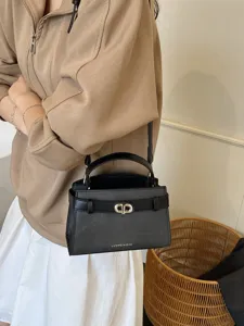Women PU Leather Top Handle Bag Vintage Colorblock Satchel Commuter Shoulder Crossbody Bag With Metal Lock Clasp