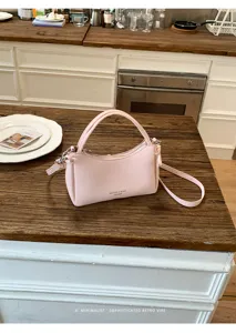 Minimalist pink small handbag retro style chic top handle shoulder crossbody bag for women