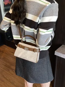 Stylish women color block top handle crossbody handbag fashion commuting bag new view