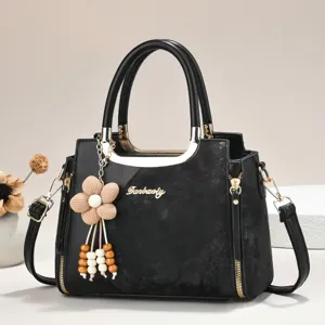 Women Fashion Handbag PU Leather Splicing Color-Blocking Top Handle Crossbody Bag Casual Commuter Shoulder Bag