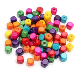 Colorful wooden square beads for DIY jewelry making, crafting, and handmade bracelets, loose cubes.