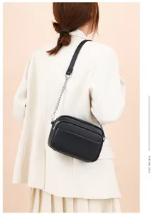 Genuine leather women crossbody bag retro small square bag top layer cowhide with chain strap.