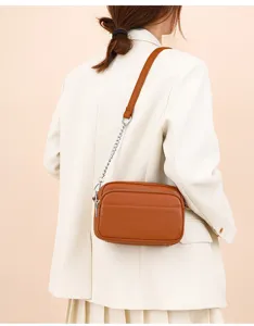 Genuine leather women shoulder crossbody bag vintage soft cowhide chain square bag