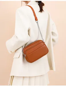 Genuine leather crossbody bag for women, vintage soft cowhide small square shoulder bag with chain.