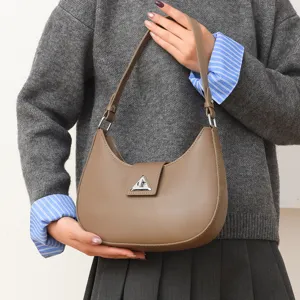 Women PU Leather Crescent Underarm Bag Minimalist Fashion Commuter Shoulder Bag Chic Solid Color Hobo Handbag