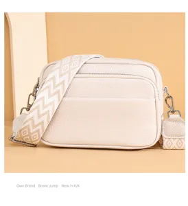Stylish multi-layer women's shoulder bag with wide strap, high quality PU leather crossbody bag.