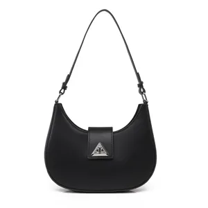 Black crescent shoulder bag underarm hobo purse stylish minimalist chic PU leather handbag