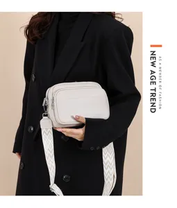 Women multi-layer shoulder bag stylish crossbody bag versatile commuter handbag wide strap