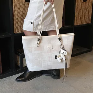 Borsa shopper da donna stile coreano con stampa geometrica e ciondolo a cavallo