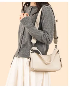 Women genuine leather shoulder bag stylish crossbody saddle bag casual pillow handbag for daily use