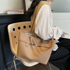 Women's Retro PU Leather Tote Bag Large Capacity Commuter Shoulder Bag Fashion Casual Underarm Bag