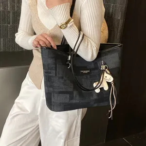 Borsa tote grande capacita stile coreano borsa a spalla scura testurizzata casual moda