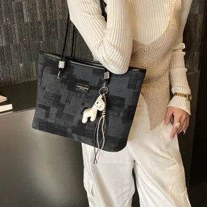 Borsa tote da lavoro stile coreano con ciondolo cavallo, grande borsa a spalla da donna.