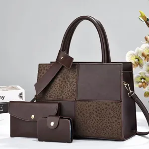 Women PU Leather Tote Bag Matching Handbag Set Casual Patchwork Commuter Shoulder Bag Daily Handbag