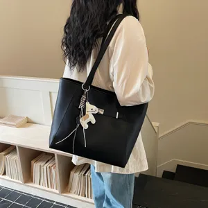 Chic large black tote bag for women, stylish casual shoulder bag for daily commute work.