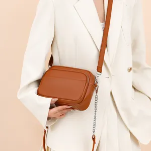 Women's Genuine Leather Shoulder Bag Retro Soft Leather Crossbody Bag Small Square Bag Top Layer Cowhide Chain Handbag