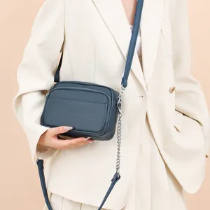 Genuine leather women crossbody bag retro soft small square purse chain shoulder handbag