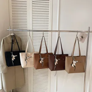 Casual large capacity tote bag for women, stylish commute shoulder bag with horse charm.