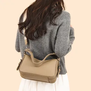 Genuine leather shoulder bag for women stylish crossbody pillow bag with wide strap main view