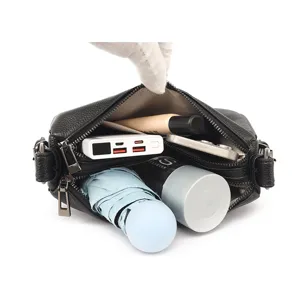 Genuine leather black crossbody bag for women, stylish saddle pillow bag with large capacity