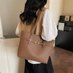 Women vintage brown tote bag large capacity commuter shoulder bag stylish niche design.