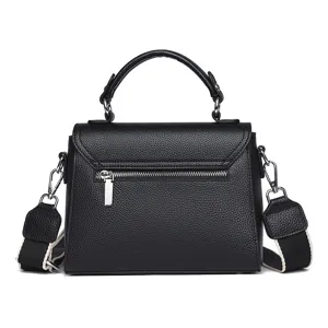 Black genuine leather top handle crossbody bag for women casual daily shoulder small square bag